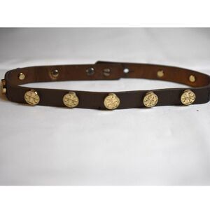 Tory Burch Gold Tone Logo Studs Brown Leather Double Wrap 16" Unisex Bracelet